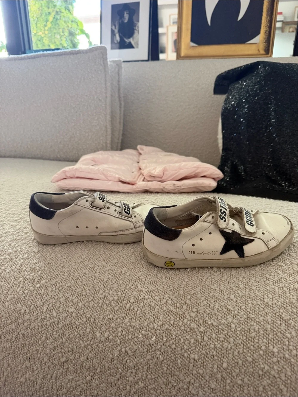 Golden Goose Kids White Sneakers with Black Star and Heel